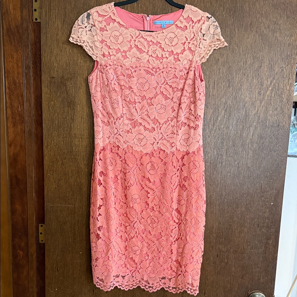 ANTONIO MELANI Coral Lace Mini Dress